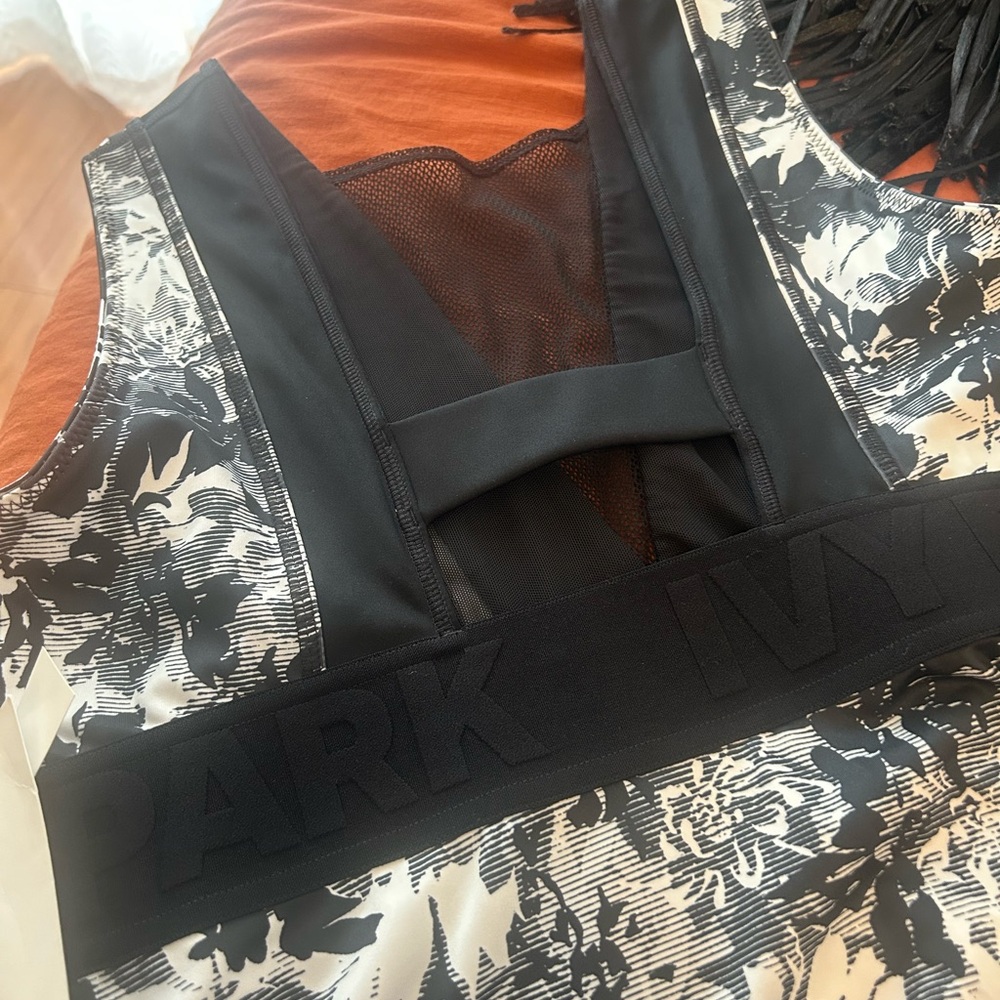 Ivy Park Floral Black & White Mesh Panel Bodysuit with Cut Out Back. New! - Picture 4 of 10